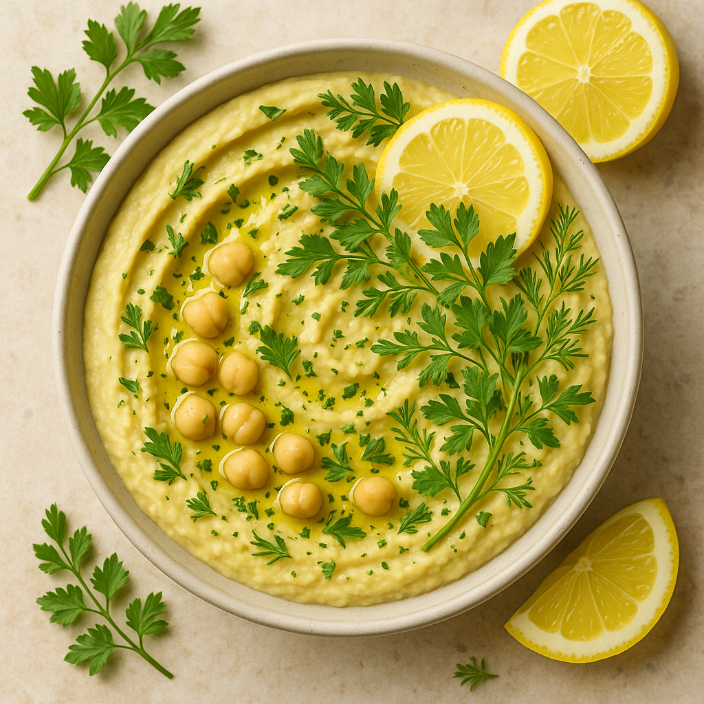 Cytrynowy hummus z dodatkiem ziół